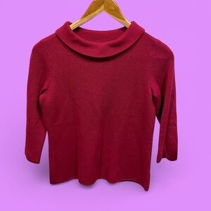 Cute cranberry roll collar classic sweater 3/4 sleeve normcore preppy Talbots